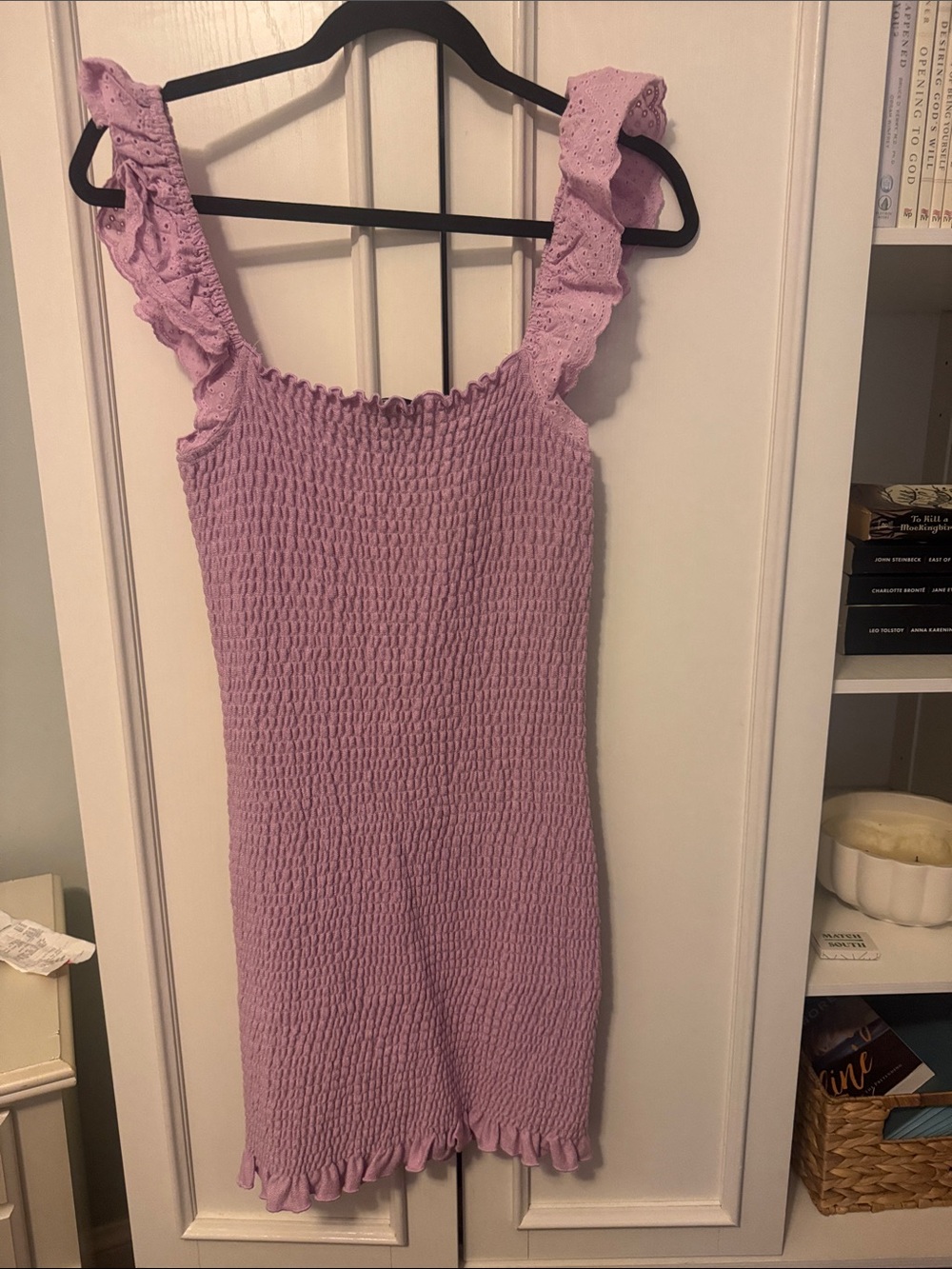 Blue Blush Lavender Smocked Mini Dress with Ruffle Straps
